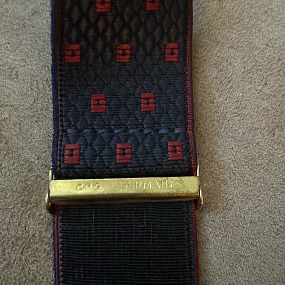 Vintage Austin Reed Navy / Red / Leather trim Suspenders / made in England - Picture 7 of 7